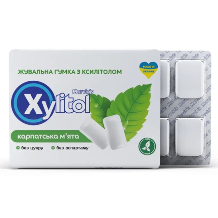 Marvin's Xylitol Chewing gum with xylitol, Carpathian mint, 10 pcs